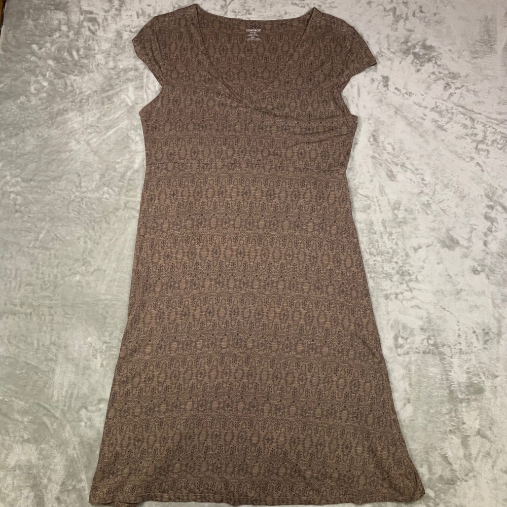 Toad&Co Rosemarie Dress Geometric Organic Cotton Tencel Cap Sleeve L Earthy Boho